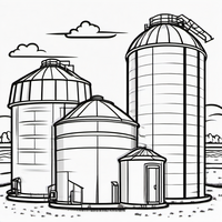 Ausmalbild Bauernhof, Silos