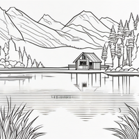 Ausmalbild Hütte am See